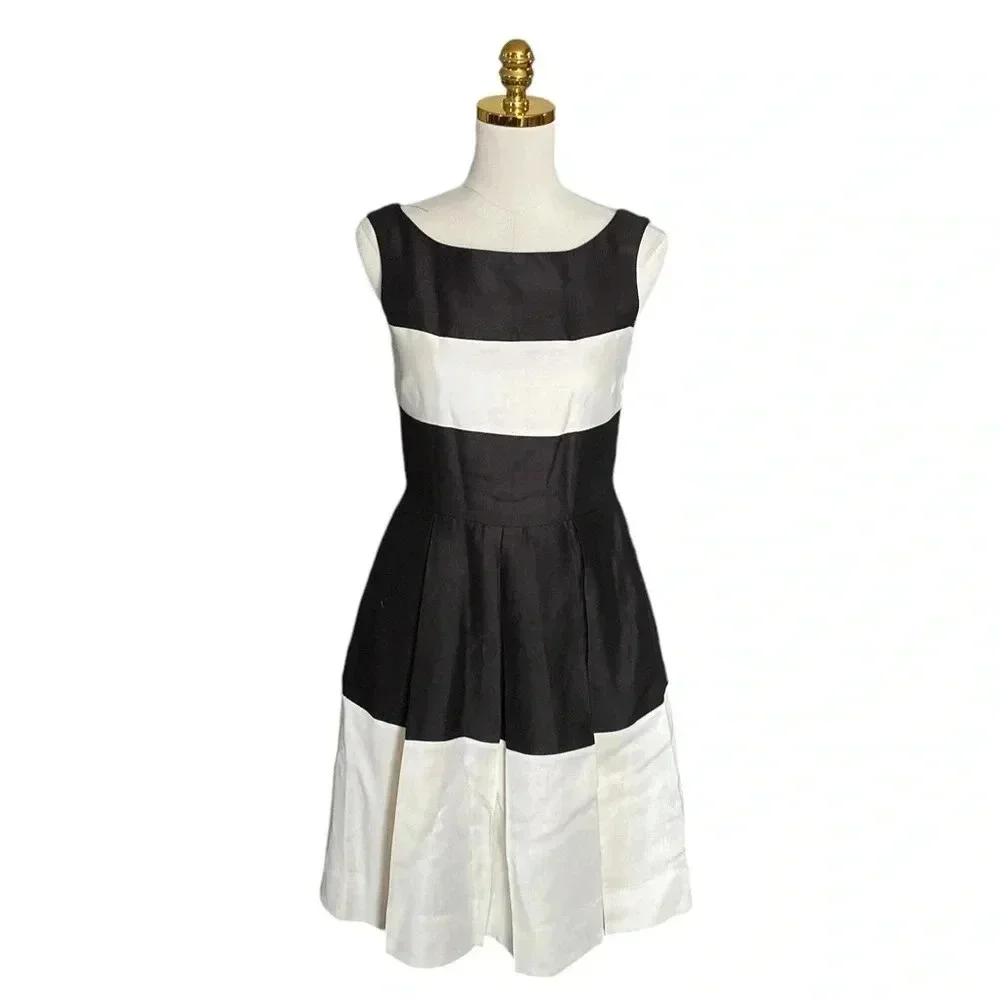 KATE SPADE | Black/White Color Block Fit & Flare Pleated Cocktail Dress Size 4